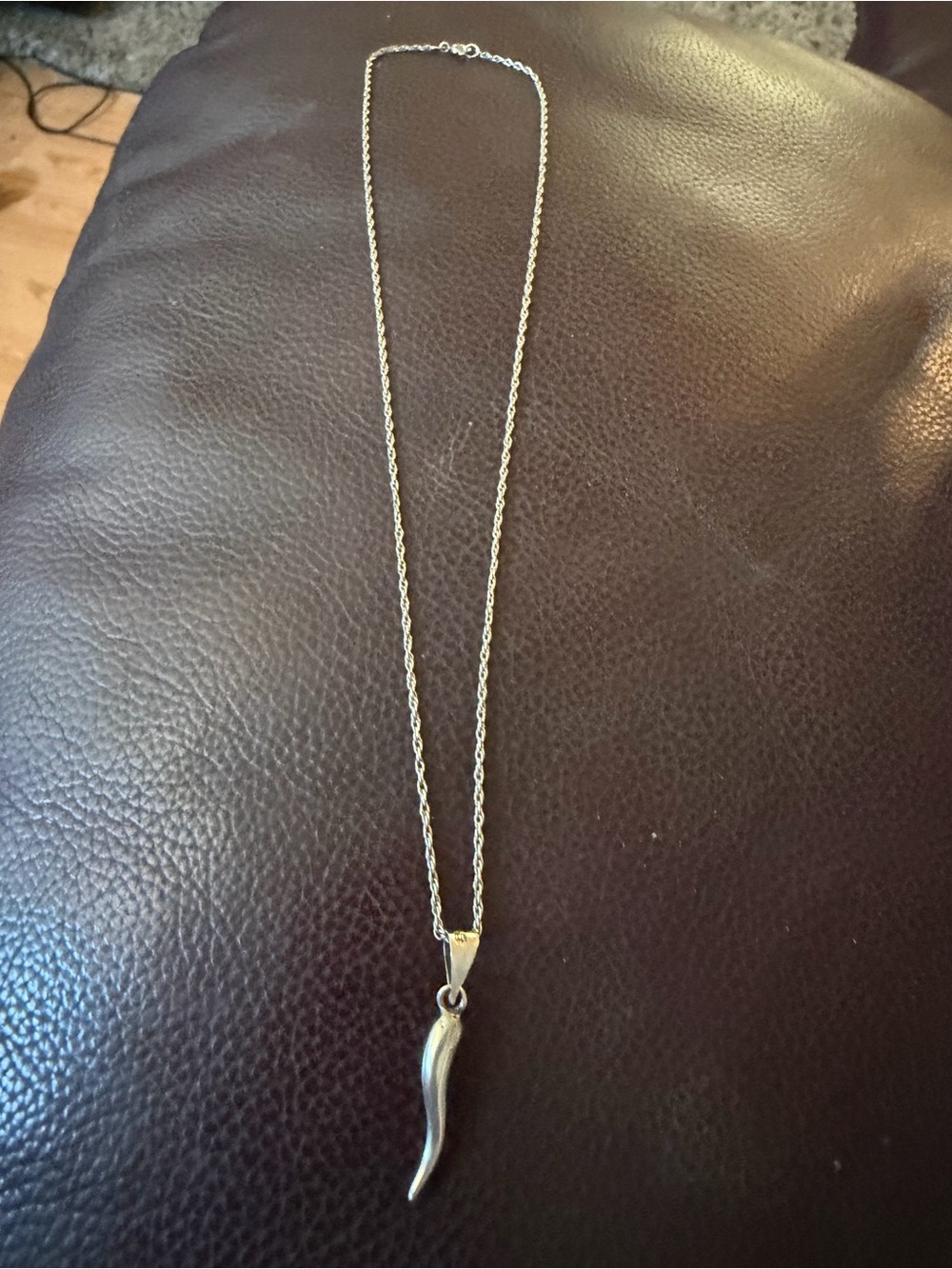 Sterling Silver Curved Horn Pendant Necklace - Silver 16” 925 chain #461 - Picture 2 of 7